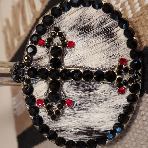 Learway Originals Accessories - Hancrafted One of a Kind Swarovski Crystal Cowhide Cross Buckle